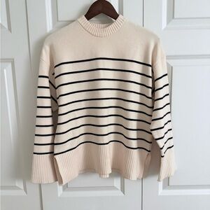 Like New Zara Sweater, Soft Cream and Black Striped Crew Neck size Small